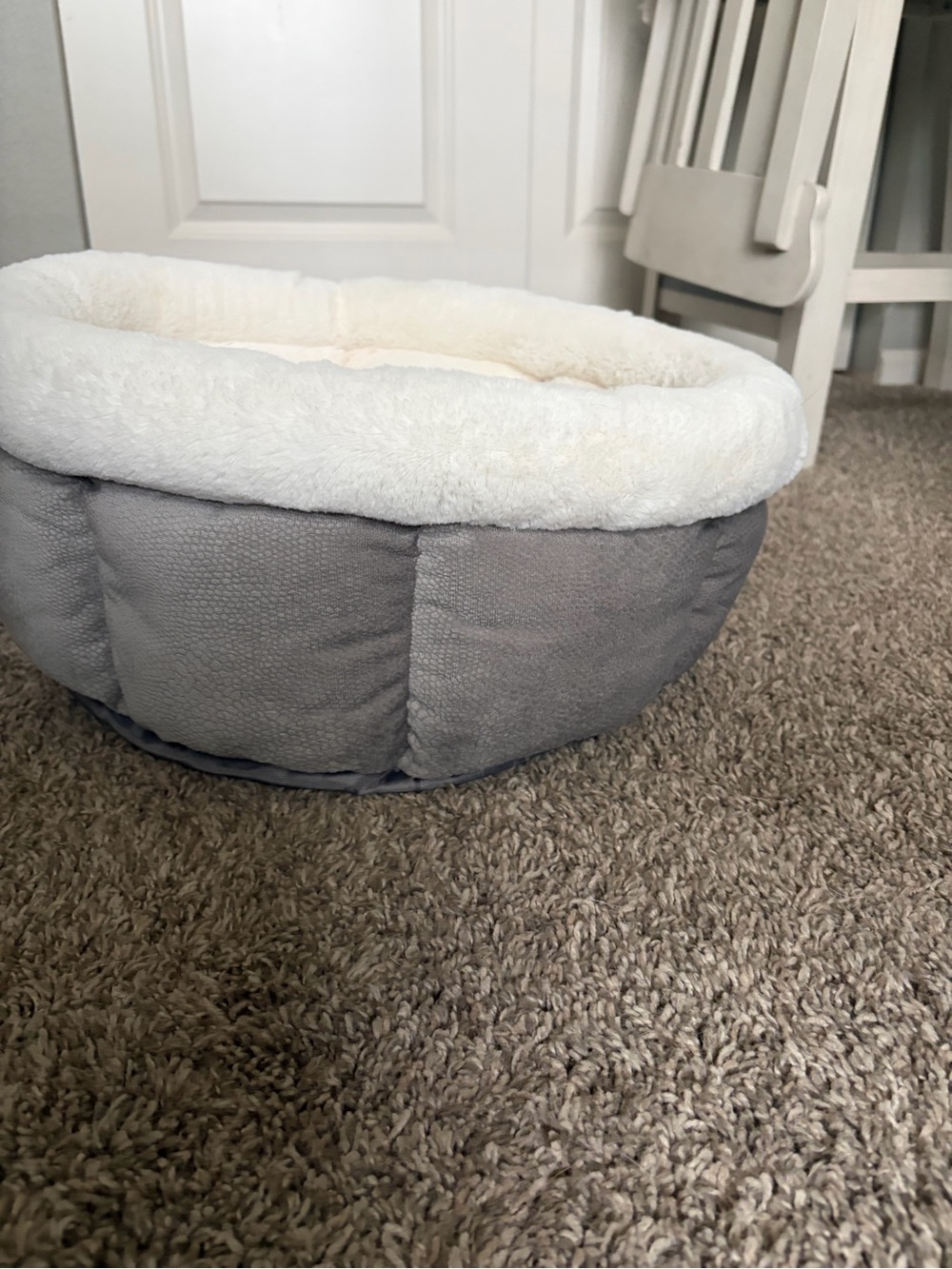 Cozy Gray and Cream Round Pet Bed - Plush Home Accent